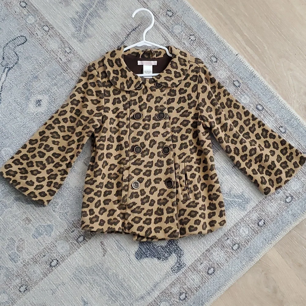 Janie and Jack Girls Leopard Animal Print Button Coat Sz4T-5T